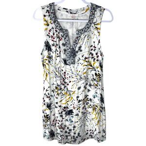 Skies Are Blue Floral Split‎ Neck Lined Shift Dress Size Large